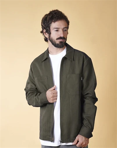 Elsk - Herringbone Zip Mens Overshirt - Turtle Green